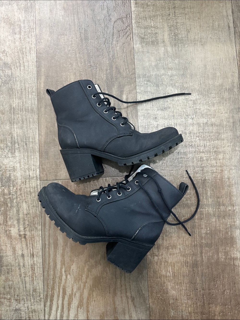 Black Lace-Up Chunky Heel Ankle Boots - Women